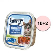 Happy Cat Minkas Duo - carne de vită și somon sălbatic 100g 10+2 GRATUIT