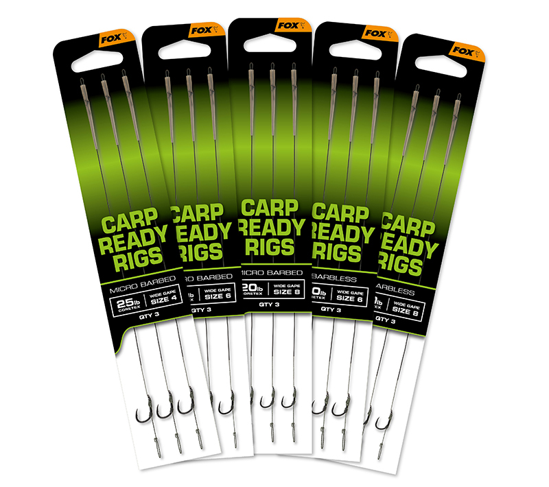 FOX Carp Ready Rigs x 3 - Wide Gape size 4 (25lb)