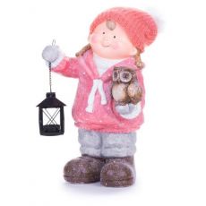 2.CLASS Figura MagicHome Crăciun, Fetiță cu lanternă și bufniță, ceramică, 28x18,5x39,5 cm