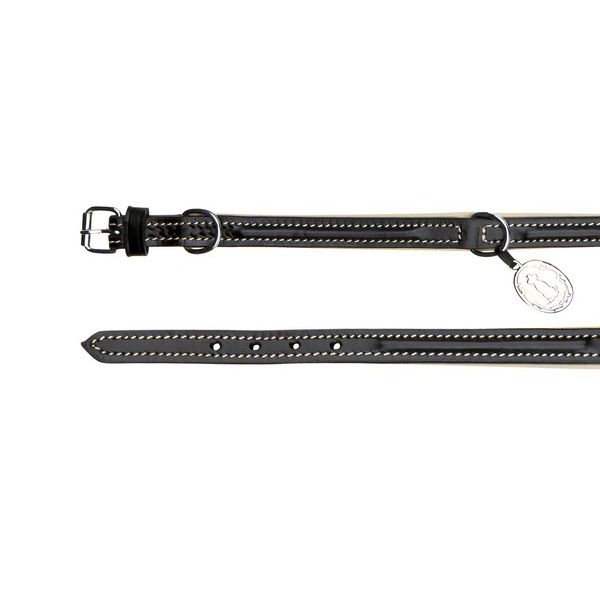Lesă Regele Câinilor, neagră-bej,piele, S-M/31-37cm