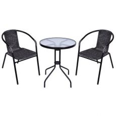 Set pentru balcon ALESIA, negru/antracit, masă 70x60 cm, 2 scaune 52x55x73 cm, oțel