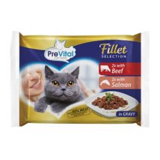 PreVital Fillet Selection de carne de vită/salmon în sos 4 x 85 g
