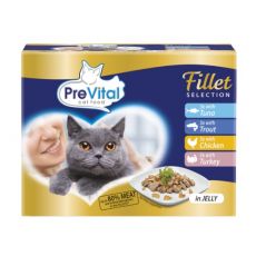 PreVital Fillet Selection ton/păstrăv/pui/curcan în jeleu 12 x 85 g