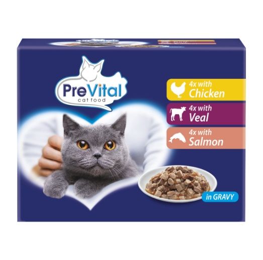 PreVital Cat pui/vițel/salmon în sos 12 x 100 g