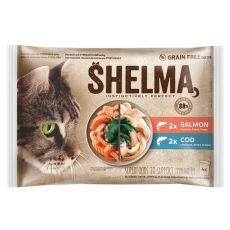 Shelma Cat Capsule de somon/cod în sos 4 x 85 g