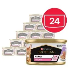 PRO PLAN CAT DELICATE bucăți &icirc;n pateu Curcan 24 x 85 g