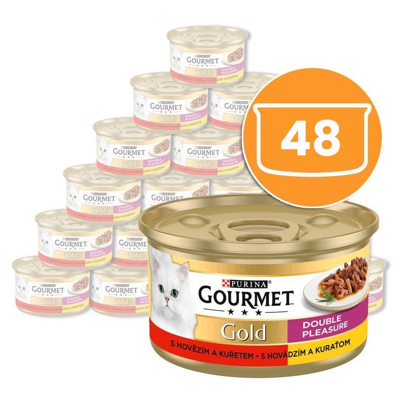 Conservă Gourmet GOLD - bucățele fripte și înăbușite de vită și pui, 48 x 85g