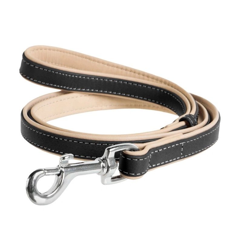 Lesă din piele pentru câini Collar Soft - 122cm, 13mm - negru - bej
