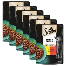 Sheba Select Slices Pliculeț cu carne de pui și vită în sos 6 x 85 g