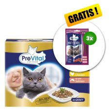 PreVital Fillet Selection Capsule carne de vită/pui/somon în sos 12 x 85 g + 3 x recompense GRATUIT 