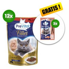 PreVital Fillet Selection Capsule cu vită în sos 12 x 85 g + 3 x recompense GRATUIT 