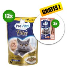 PreVital Fillet Selection Capsule cu pui în sos 12 x 85 g + 3 x recompense GRATUIT 