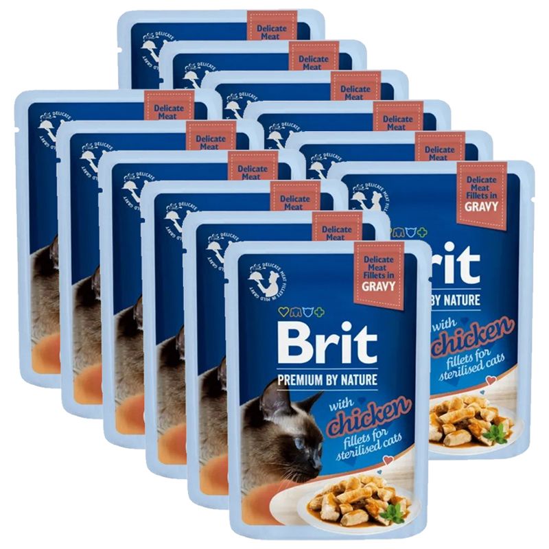 Pliculeț BRIT Premium Cat Delicate Fillets in Gravy with Chicken for Sterilised 12 x 85 g