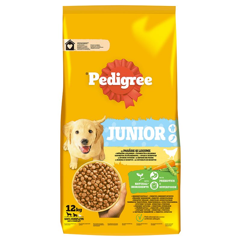 Pedigree Junior cu carne de pasăre și legume 12 kg