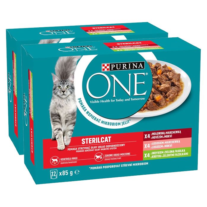 Pliculețe PURINA ONE STERILCAT vită, somon și curcan în sos 24 x 85 g