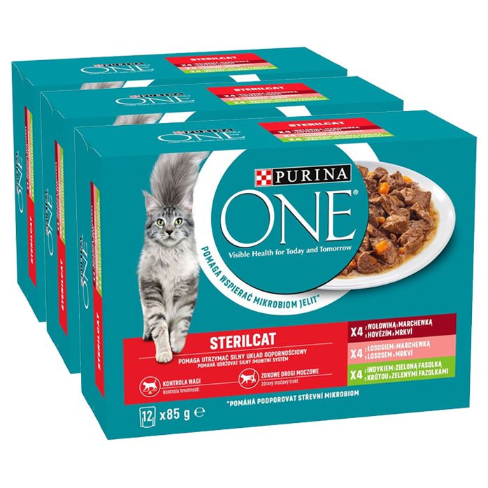 Pliculețe PURINA ONE STERILCAT vită, somon și curcan în sos 36 x 85 g