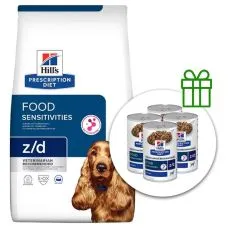Hill's Prescription Diet z/d Alergii și granule de &icirc;ngrijire a pielii pentru c&acirc;ini 10 kg + 4 conserve GRATUIT