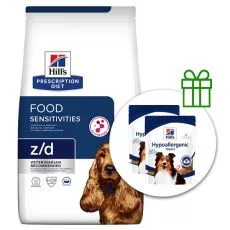 Hill's Prescription Diet z/d Alergii și granule de &icirc;ngrijire a pielii pentru c&acirc;ini 10 kg + 2x recompense GRATUIT
