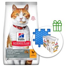 Hill's Science Plan Feline Young Adult Sterilised Cat Chicken 3 kg + 12 pliculețe și Lick mat GRATUIT