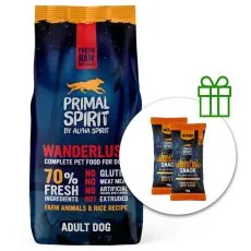 Primal Spirit Dog 70% Wanderlust pui și somon 12 kg + 2 x recompense GRATUIT