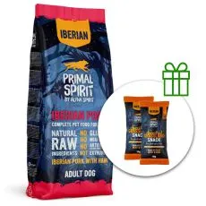 Primal Spirit Dog 70% Iberian Pork with Ham 12 kg + 2 x recompense GRATUIT