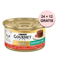 Conservă Gourmet GOLD - Tort savuros cu vită și roșii 85 g, 24+12 buc. GRATUIT