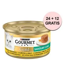 Conservă Gourmet GOLD - Tort savuros cu carne de pui și morcovi 85 g, 24+12 buc. GRATUIT