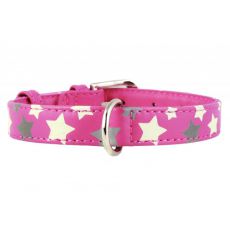 Zgardă din piele cu steluțe luminoase, roz 38 - 49 cm, 25 mm