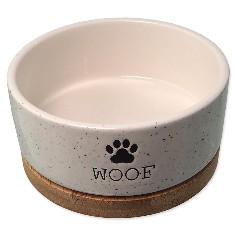 Dog Fantasy Bol din ceramică cu suport WOOF alb 400 ml