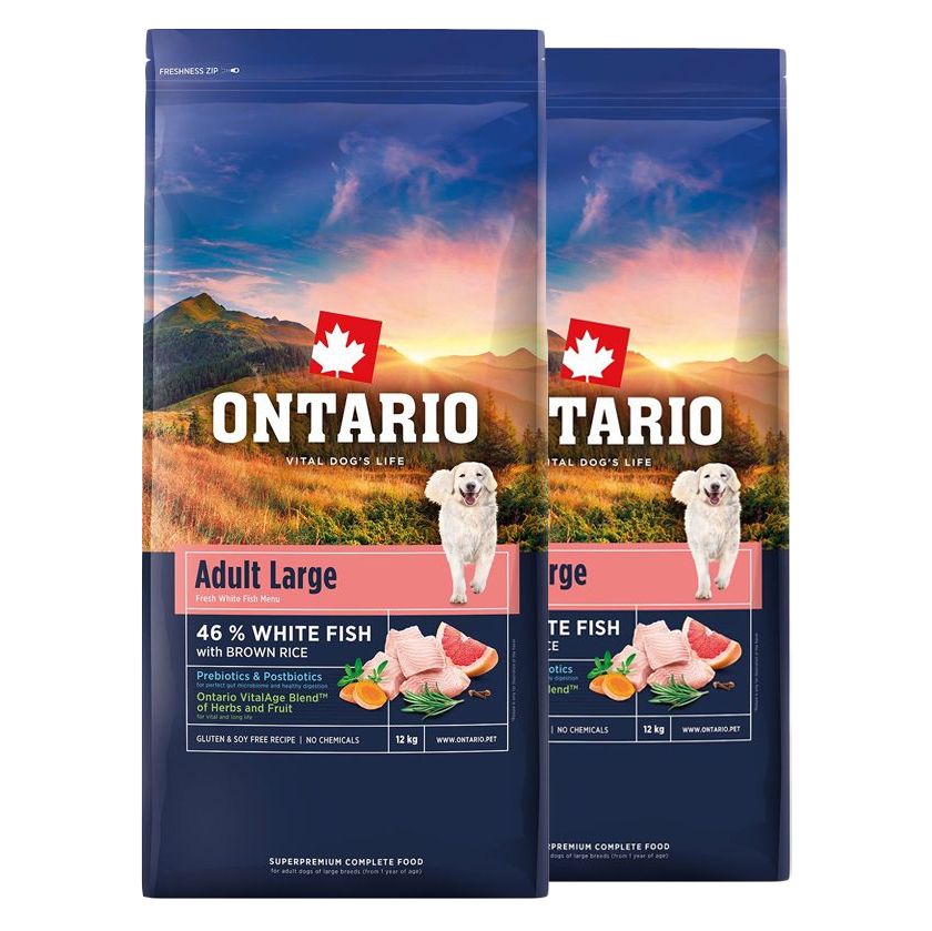 Ontario Adult Large Fish & Brown Rice 2 x 12 kg