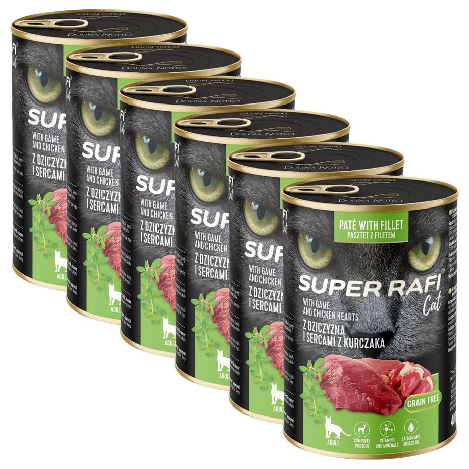Super Rafi Cat Adult P&F Game and Chicken hearts 6 x 400 g