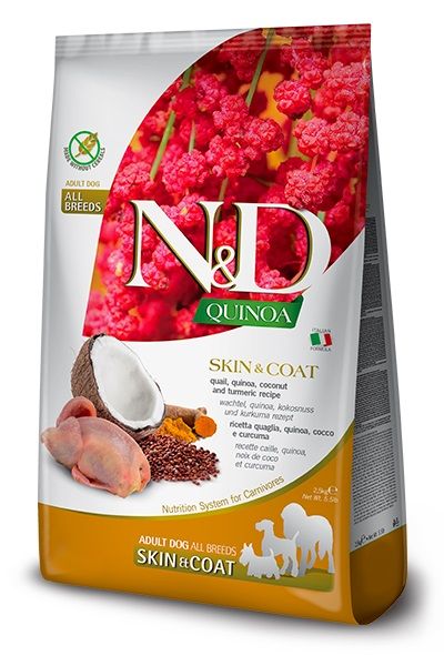 Farmina N&D dog GF QUINOA adult medium, maxi skin & coat, quail & coconut 2,5 kg