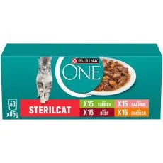 PURINA ONE STERILCAT Multipack pui, vită, somon și curcan &icirc;n suc 60x85g