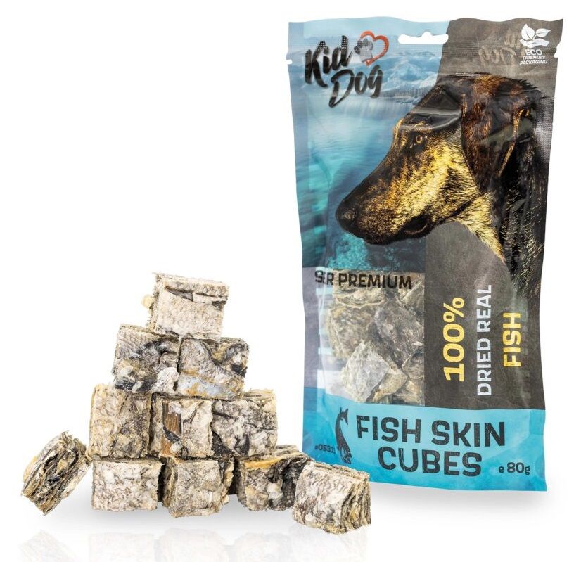 Kid Dog Super Premium 100% cuburi din piele de cod 80 g