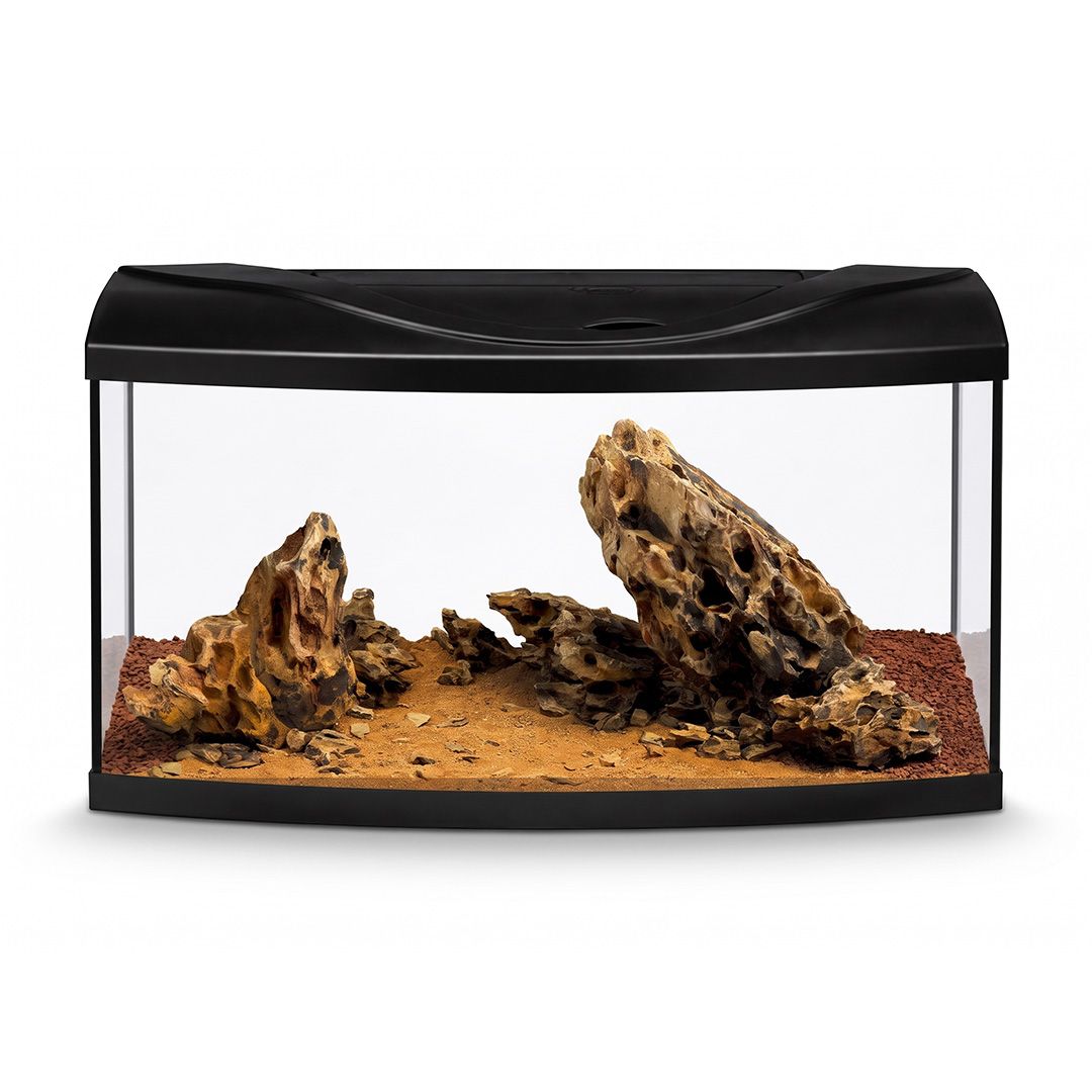 Acvariu 112l+pietre+echipament+substrat – Diversa STARTUP 80 LED Expert, cu geam frontal curbat, negru + WIO Dragon Whisper River Kit