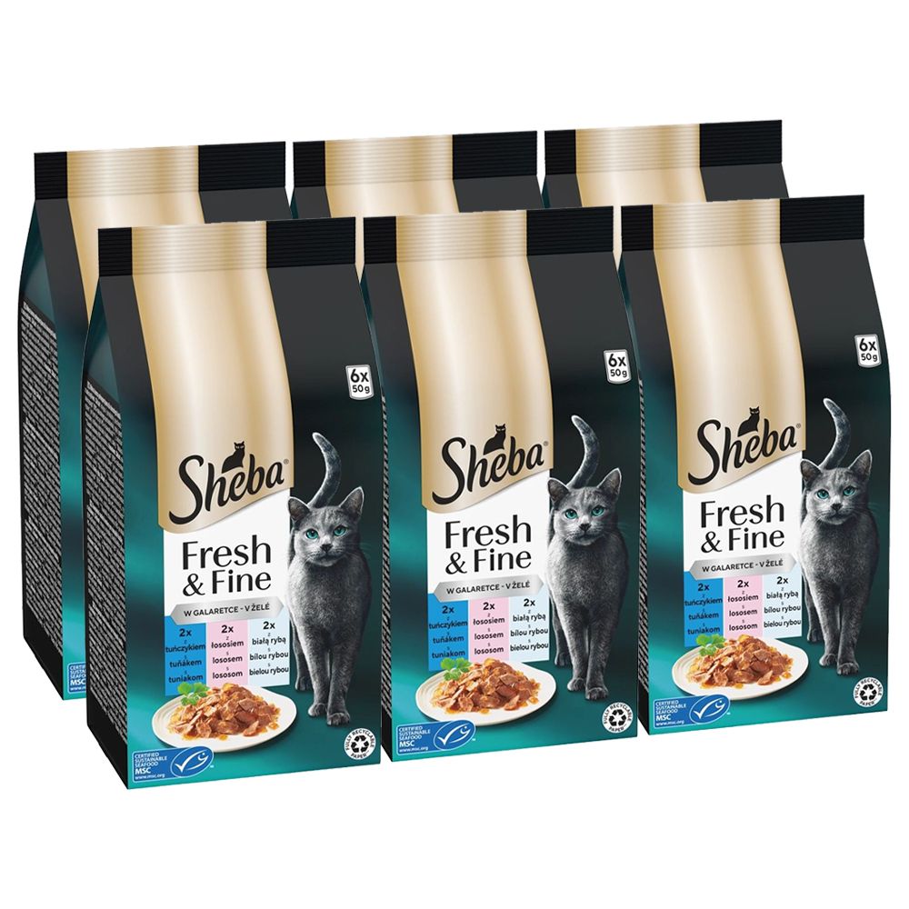 Pliculețe pentru pisici Sheba Fresh & Fine, ton, somon și pește alb 6 x (6x50 g)