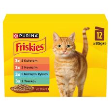Pliculețe Friskies pentru pisici vită, pui, pește de mare, cod &icirc;n sos 12 x 85 g