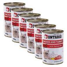 Conservă ONTARIO pentru pisici - cu pui, curcan și ulei - 6 x 400g