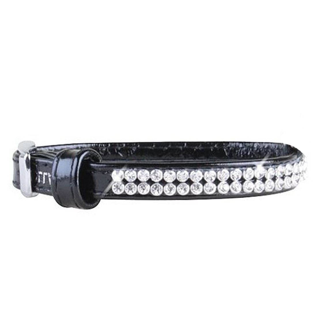 Zgardă din piele lucioasă cu cristale, 18 - 21cm, 9mm - neagră