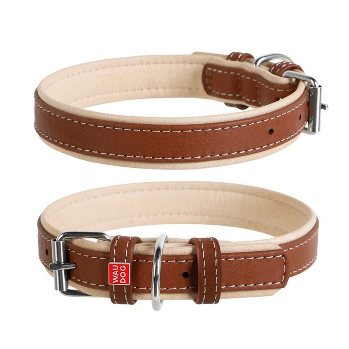 Zgardă din piele Soft pentru câini - 57- 71cm, 35mm, maro- bej