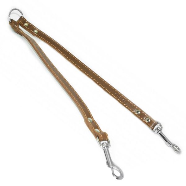 Lesă pentru câini din piele - dublă, 40cm, 10mm - maro