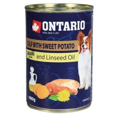 Conservă ONTARIO cu carne de vițel cartofi dulci și ulei de in – 400g
