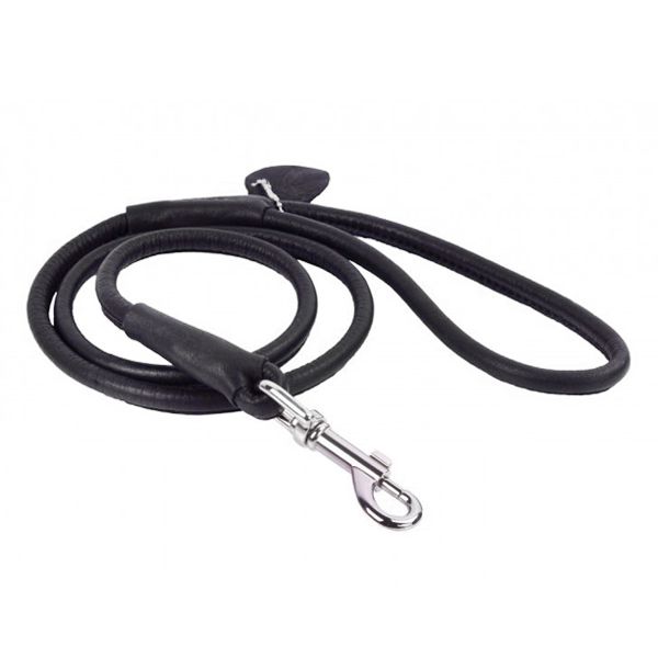 Lesă rotundă din piele pentru câini - 122cm, 8mm - negru