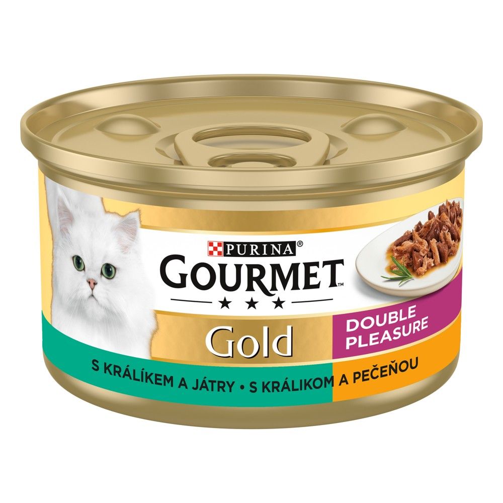 Conservă Gourmet GOLD - bucăți de iepure și ficat fripte și înăbușite, 85g