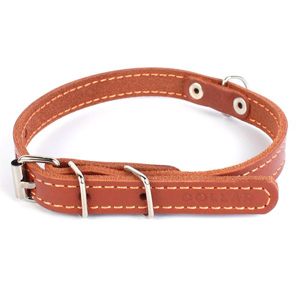 Zgardă de piele pentru câini - 22- 30cm, 10mm - maro