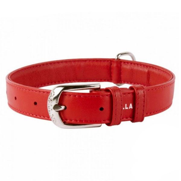 Zgardă din piele netedă roșie 38 - 49cm, 25mm