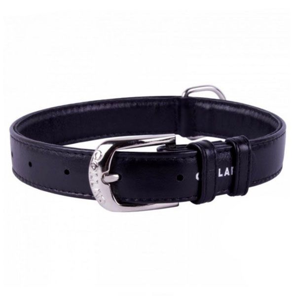 Zgardă din piele netedă neagră 38 - 49cm, 25mm