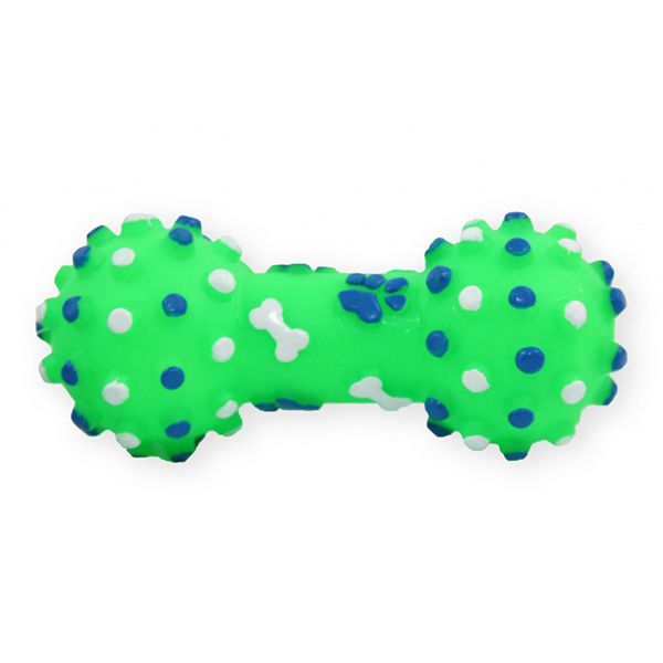Jucărie pentru câini - halteră verde din vinil cu scârțâitoare 10,5cm