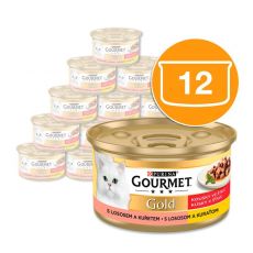Conservă Gourmet GOLD - bucăți de somon și pui în sos, 12 x 85g