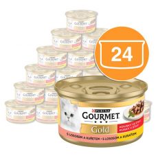 Conservă Gourmet GOLD - bucăți de somon și pui în sos 24 x 85g